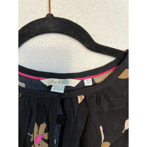 BODEN Women Top Size 4 Black Brown Pink Floral Keyhole Blouse Long Sleeve - Picture 5 of 9